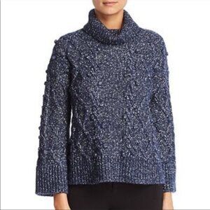 Kate Spade Broome Street Chunky Marled Navy Cable Knit Turtleneck Sweater Top